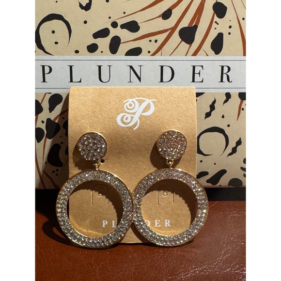 Plunder Jewelry - Plunder Design Gold Tone Rhinestone Pave Double Hoop Circle Drop Earrings New